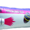 A large inflatable Lazer Invader Laser Tag with a pink and purple design.