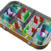 A 3d model of a Lazer Invader Laser Tag with different colored compartments.