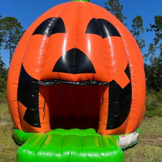 A Pumpkin Bounce House in a field is a delightful attraction perfect for children and adults alike. The vibrant orange hues of the Pumpkin Bounce House create an enchanting ambiance in the midst of the picturesque field.