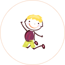 An icon of a boy jumping in the air with a white background