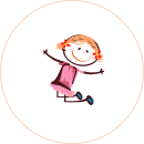 A drawing of a girl jumping in a circle at a Bounce House.